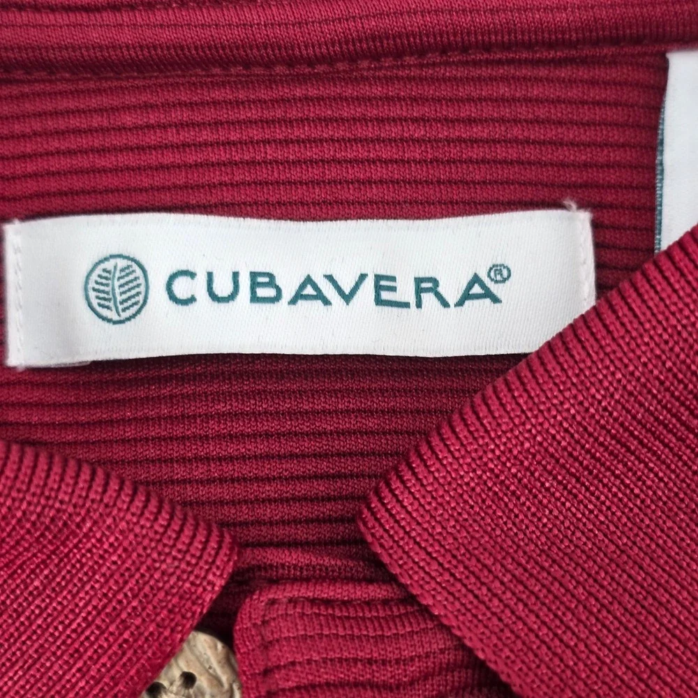 Cubavera Polo Shirt Mens Medium Burgundy Red Ribbed Short Sleeve Wood Buttons